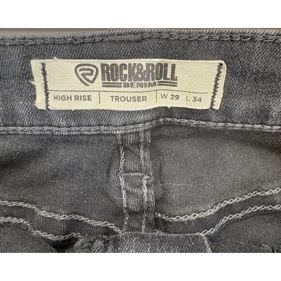 Women’s Rock & Roll Black Jeans High Rise Trouser Wide Boot Cut W29 X 34L - Picture 4 of 10